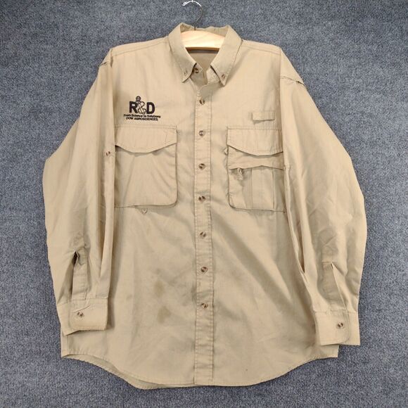Rivers End DOW Agroscience Button Down Long Sleeve Shirt SZ XL Tan Pockets - Picture 2 of 14